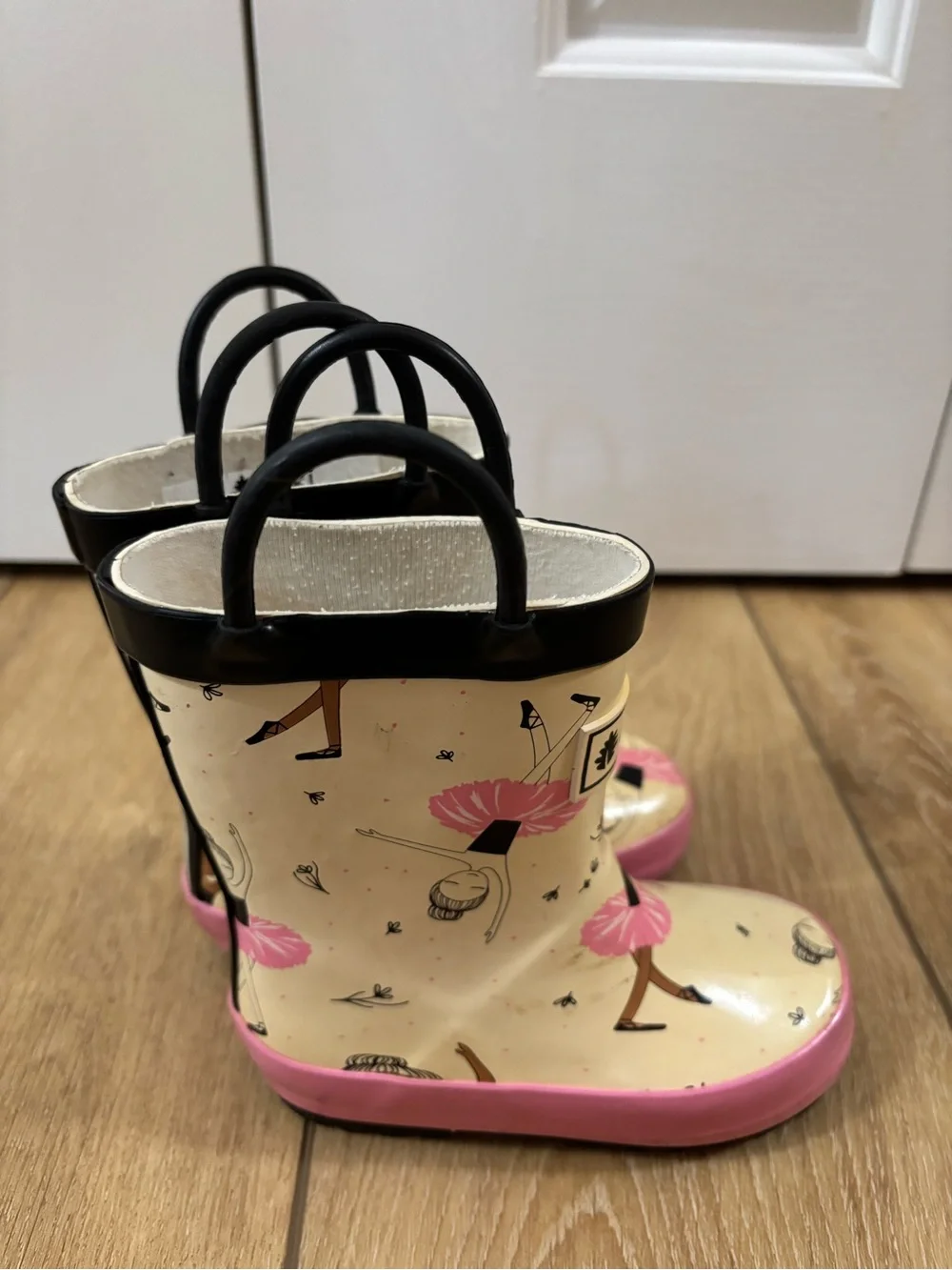 Kids Pink and Cream Waterproof Rain Boots with Grip Sole